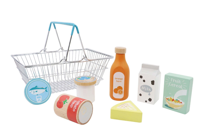Wooden Groceries with Metal Basket image 0