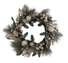 Champagne & Green Leaf Wreath – 60cm Elegant Christmas Decoration