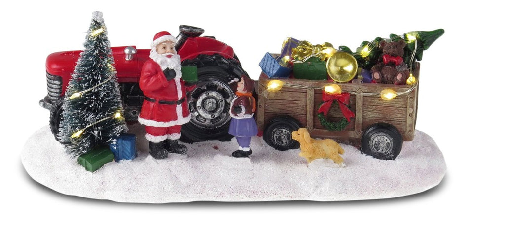 Santa w Tractor & Gifts LED
